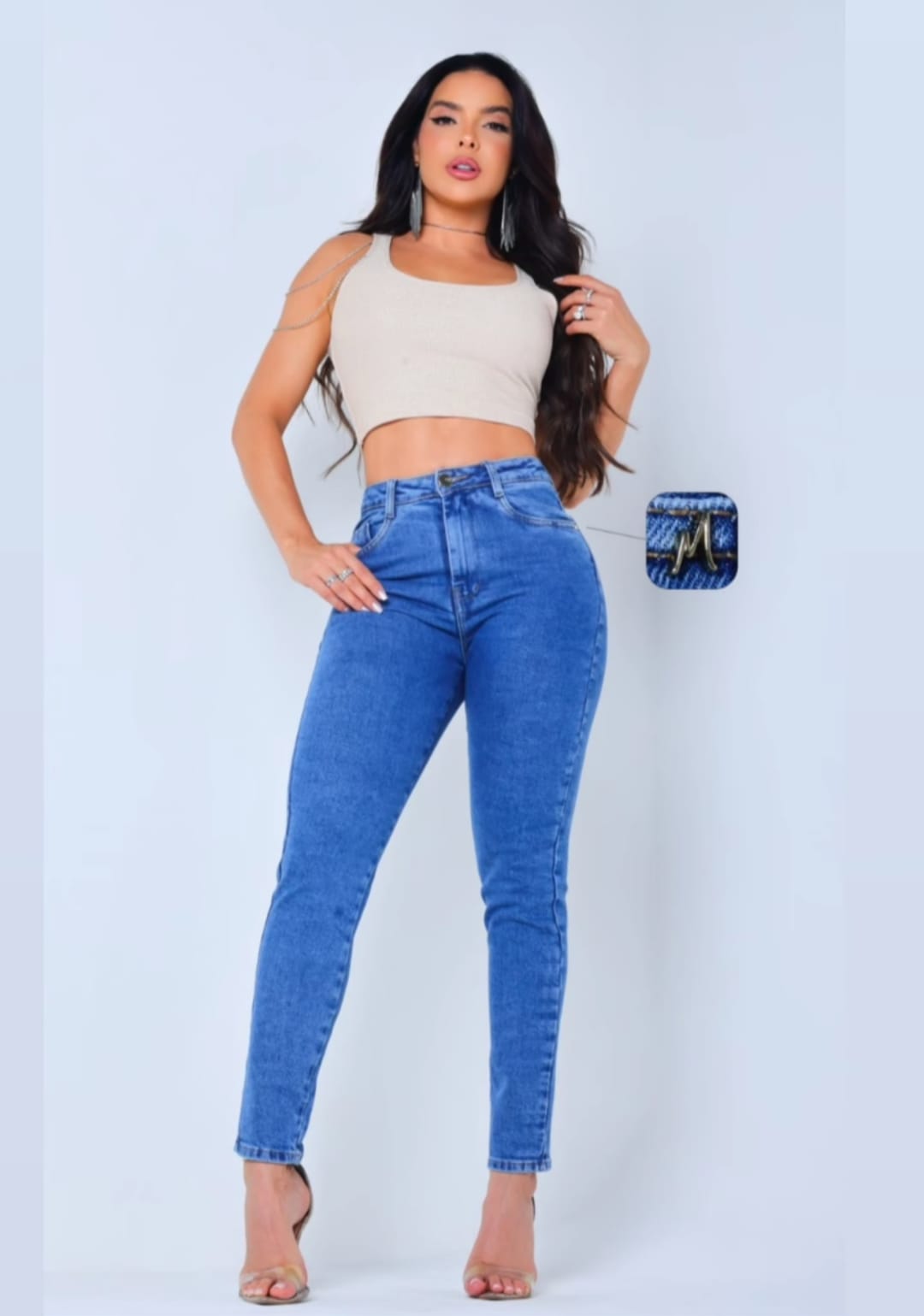 Calça Mom Miller Azul com lycra